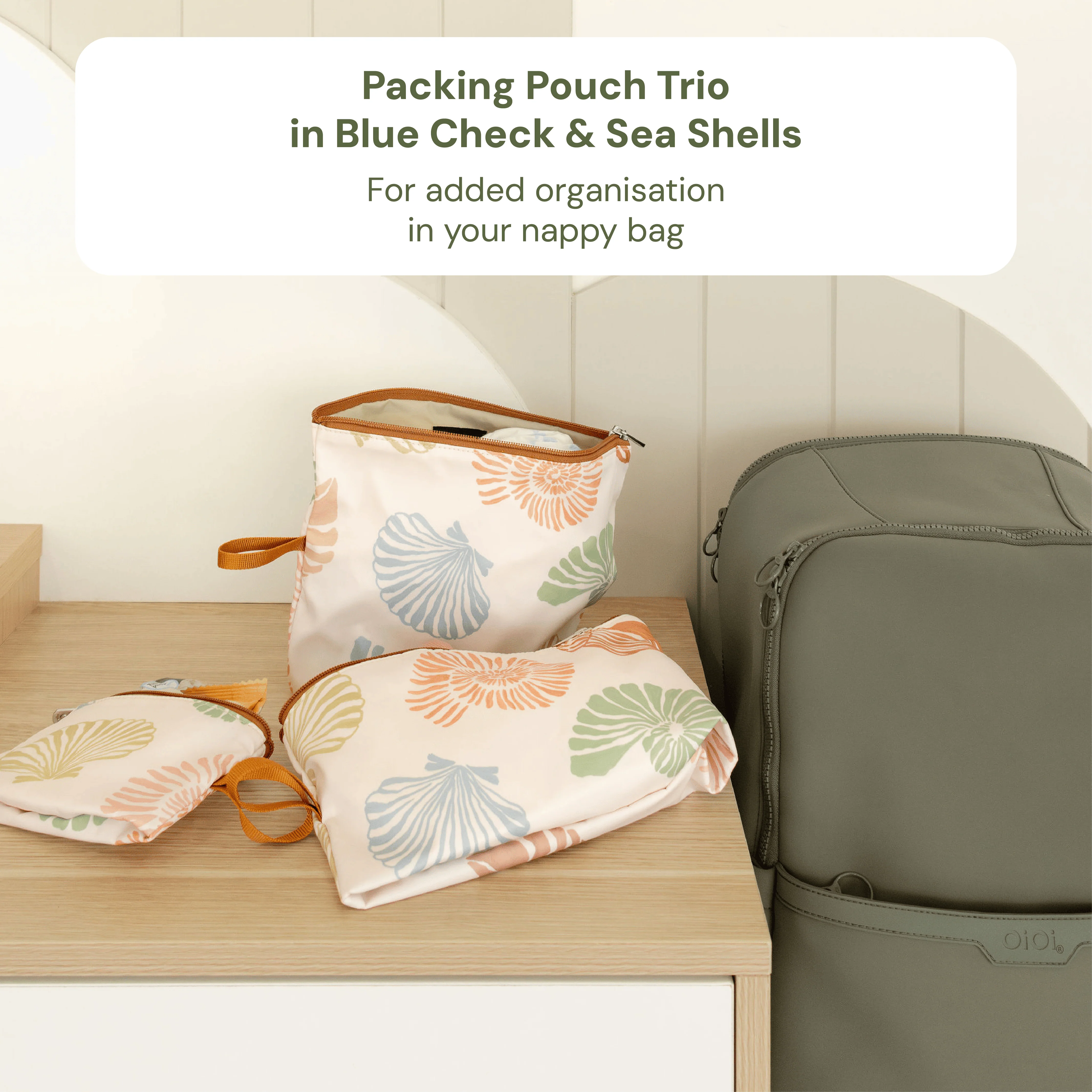 Baby & Toddler Nappy Bag Bundle – Chestnut, Seashells & Mediterranean (PRE-ORDER FOR MAY DELIVERY) - Image 4
