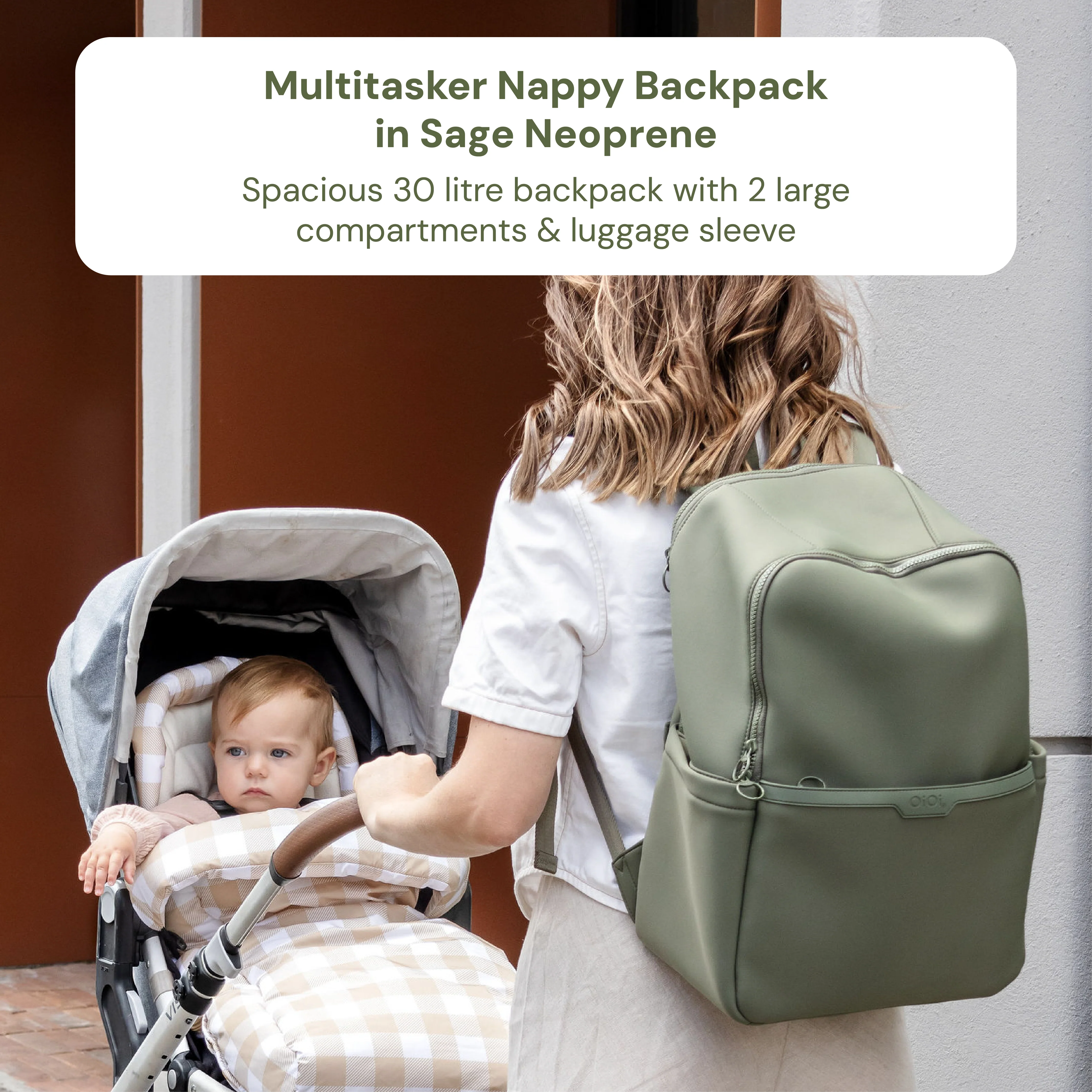 Baby & Toddler Nappy Bag Bundle – Sage Neoprene, Green Squiggle & Blue Check (PRE-ORDER FOR MAY DELIVERY) - Image 3