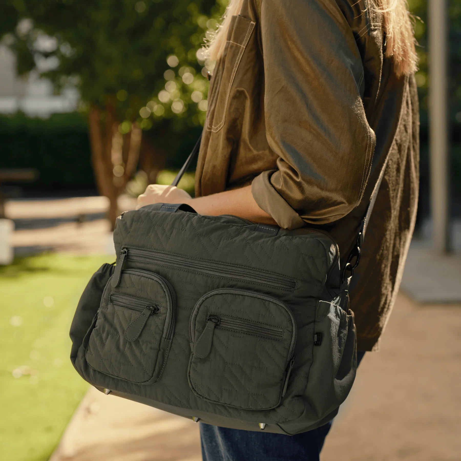 Carry All Nappy Bag - Olive Houndstooth Quilt - Image 4
