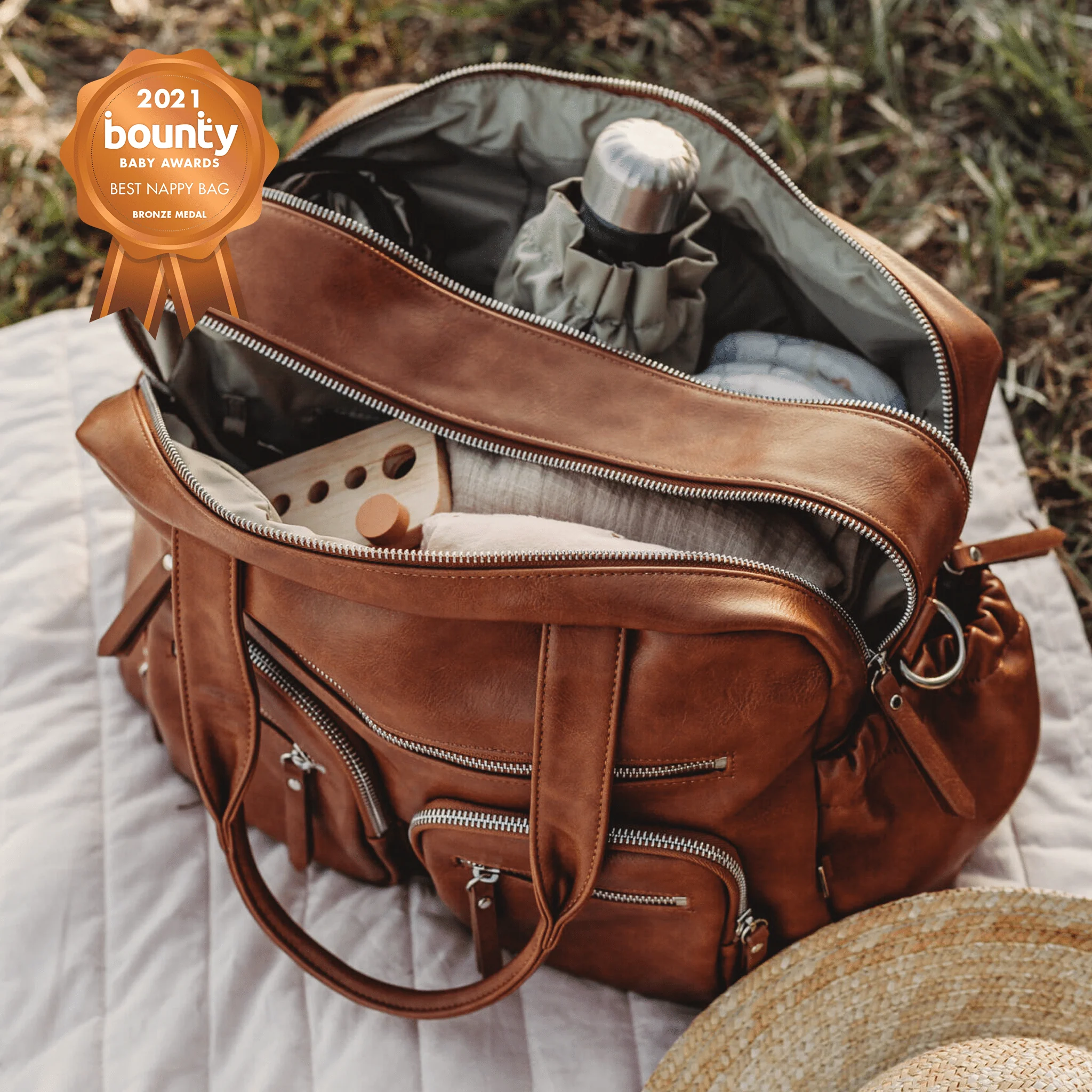 Carry All Nappy Bag - Tan Vegan Leather - Image 5