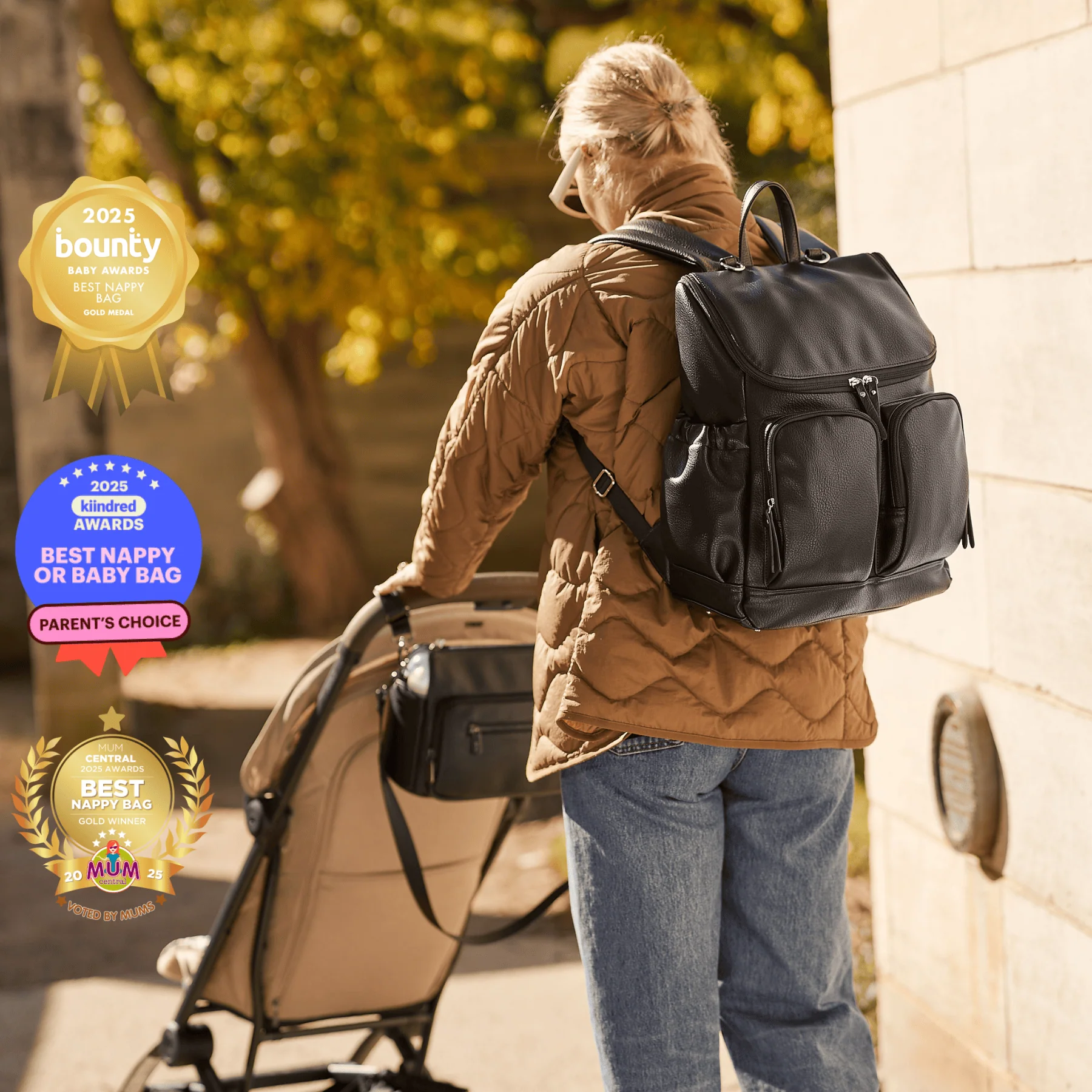 Signature Nappy Backpack - Black Dimple Vegan Leather - Image 3