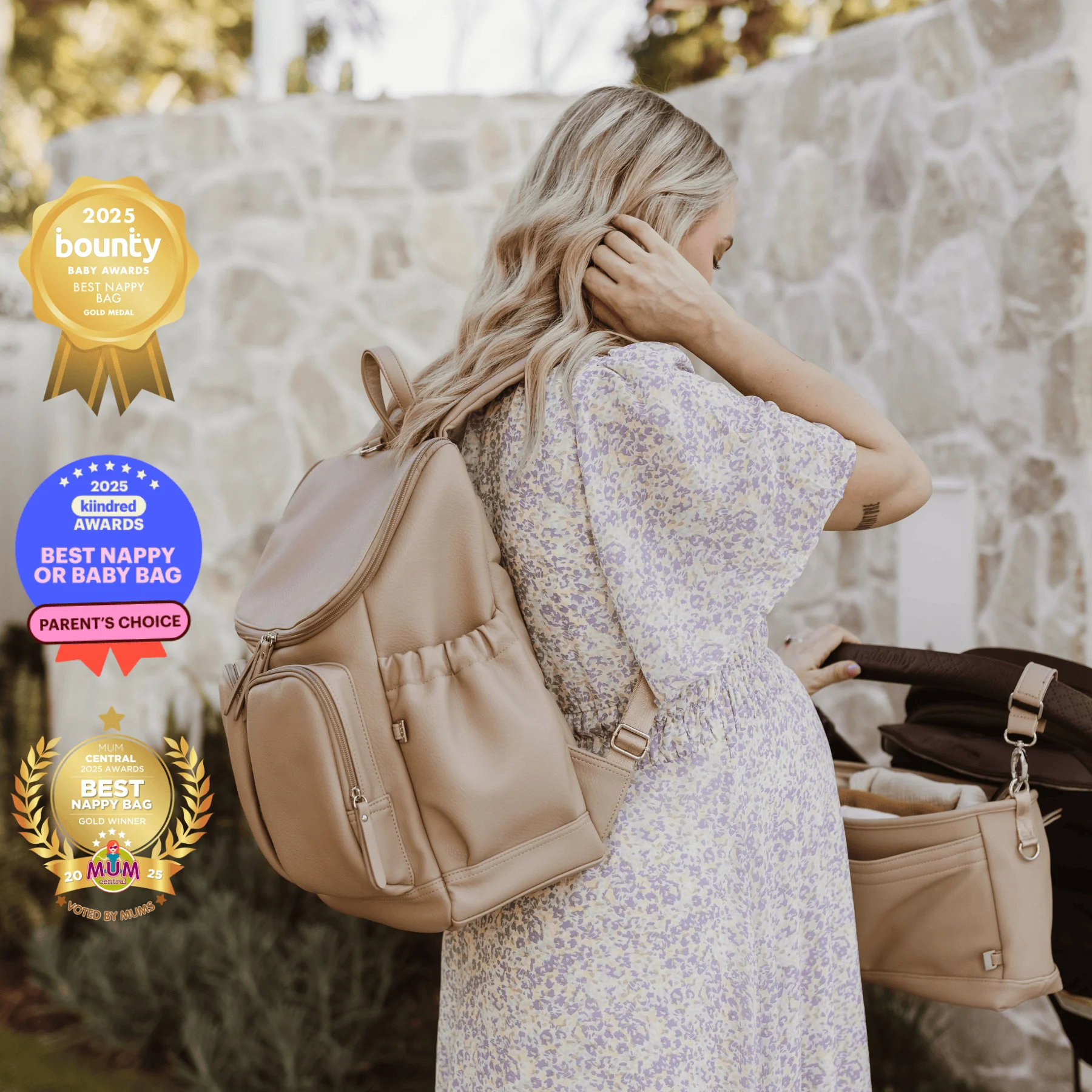 Signature Nappy Backpack - Oat Vegan Leather - Image 3