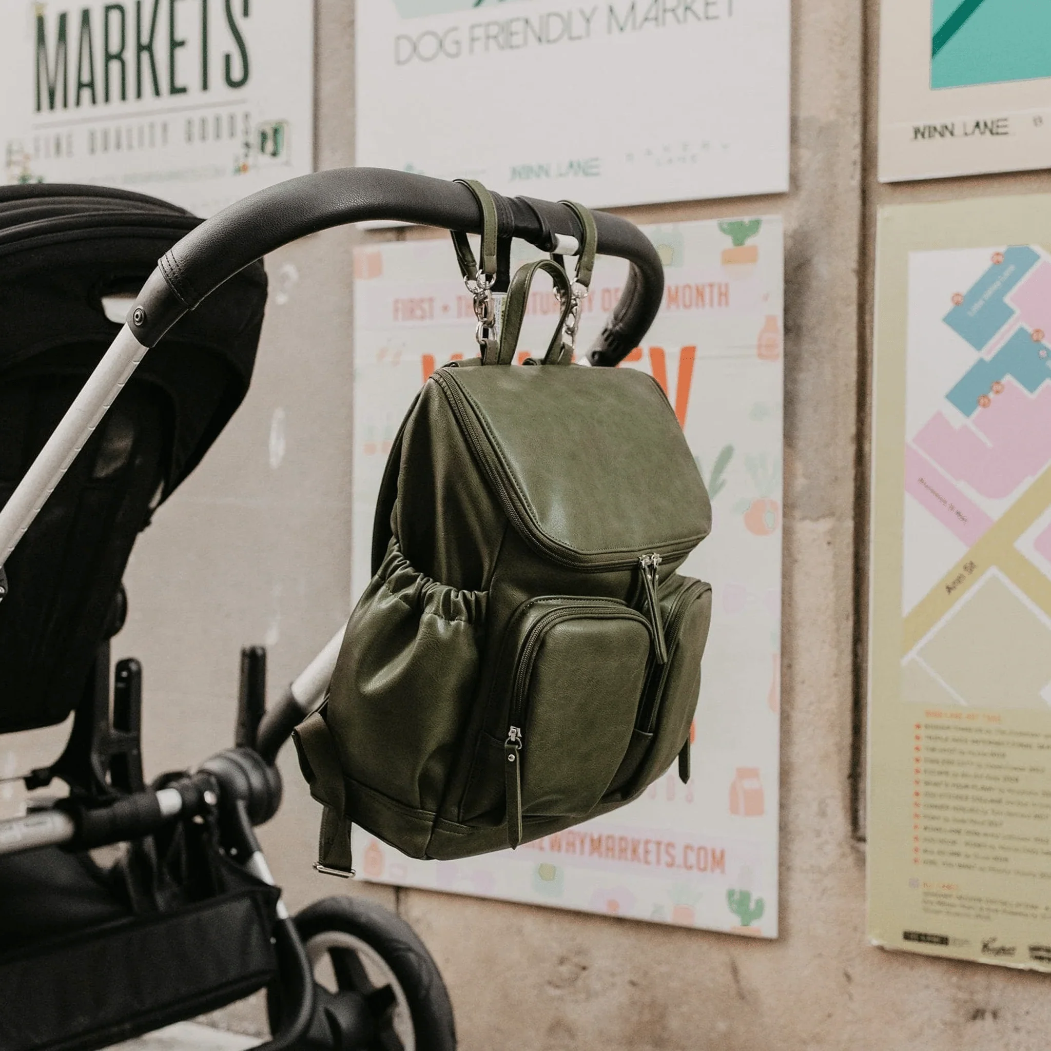 Signature Nappy Backpack - Olive Vegan Leather - Image 4