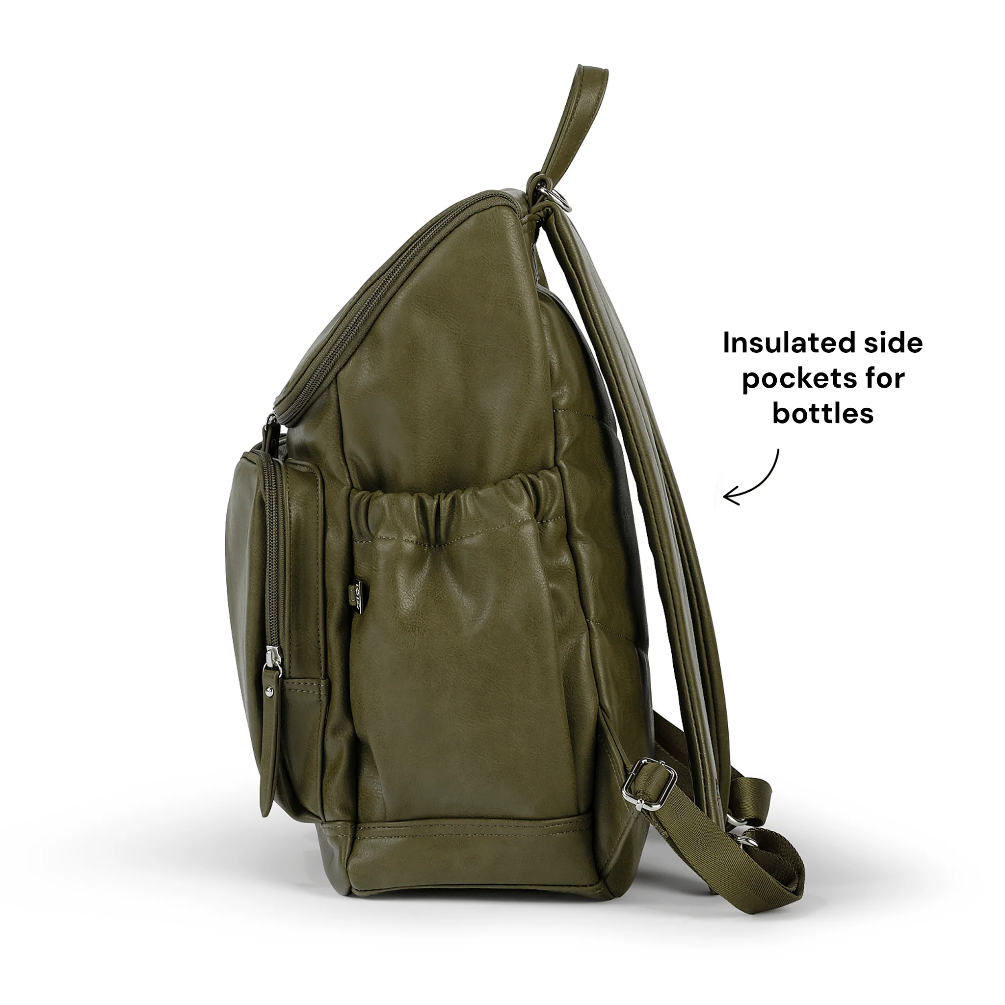 Signature Nappy Backpack - Olive Vegan Leather - Image 5