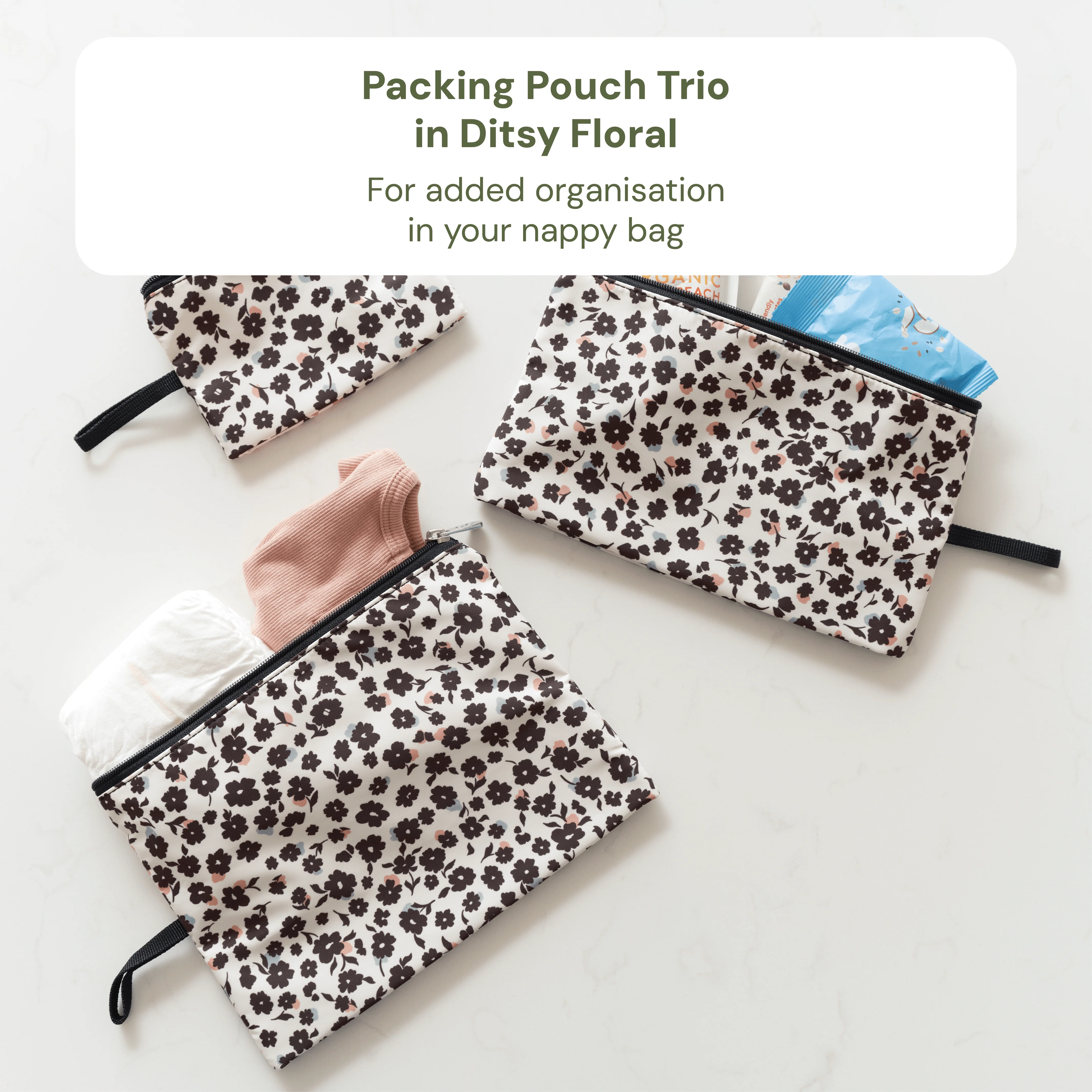 First Time Parent Nappy Bag Bundle - Black Dimple & Ditsy Floral - Image 6