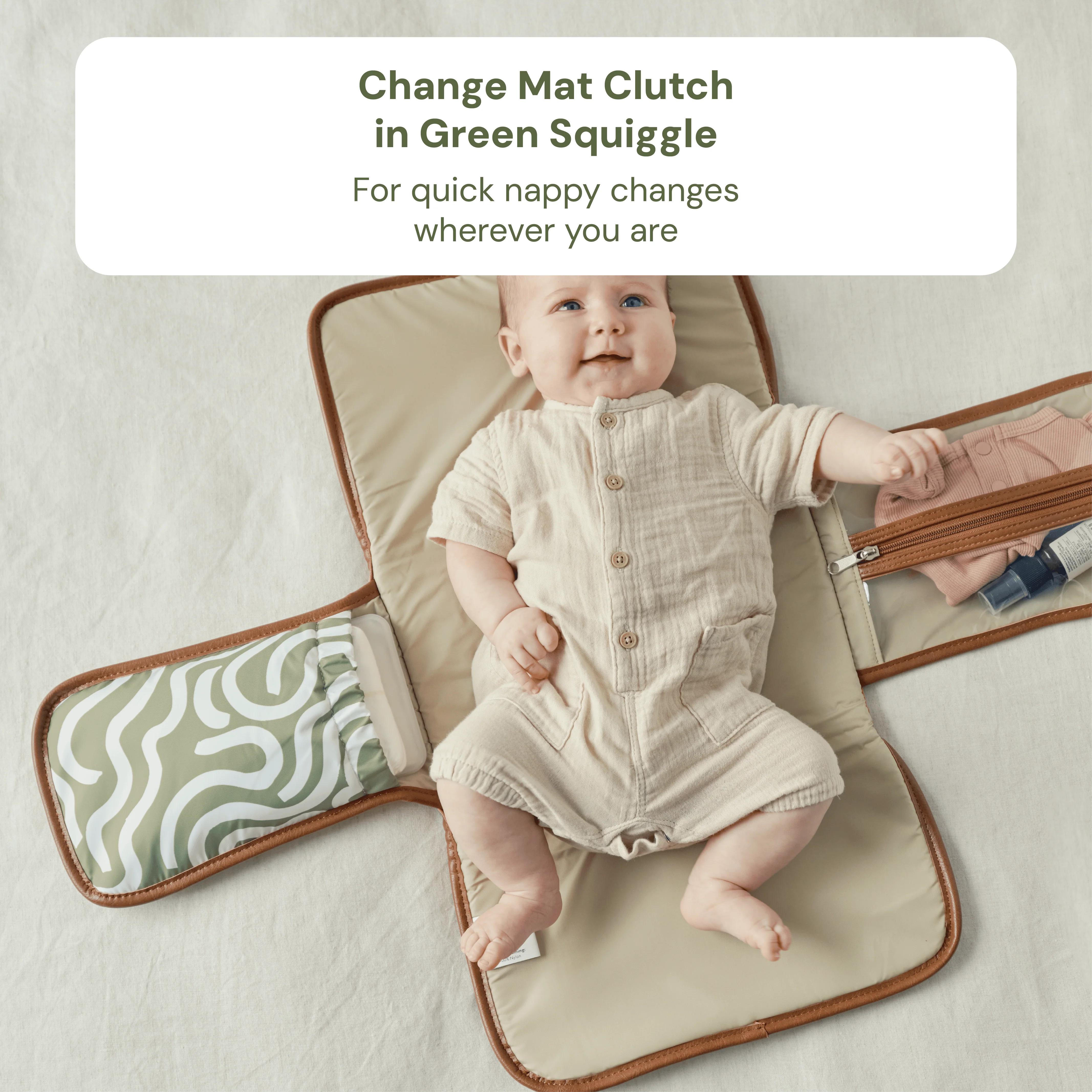 First Time Parent Nappy Bag Bundle -  Tan & Green Squiggle (PRE-ORDER FOR MAY DELIVERY) - Image 5