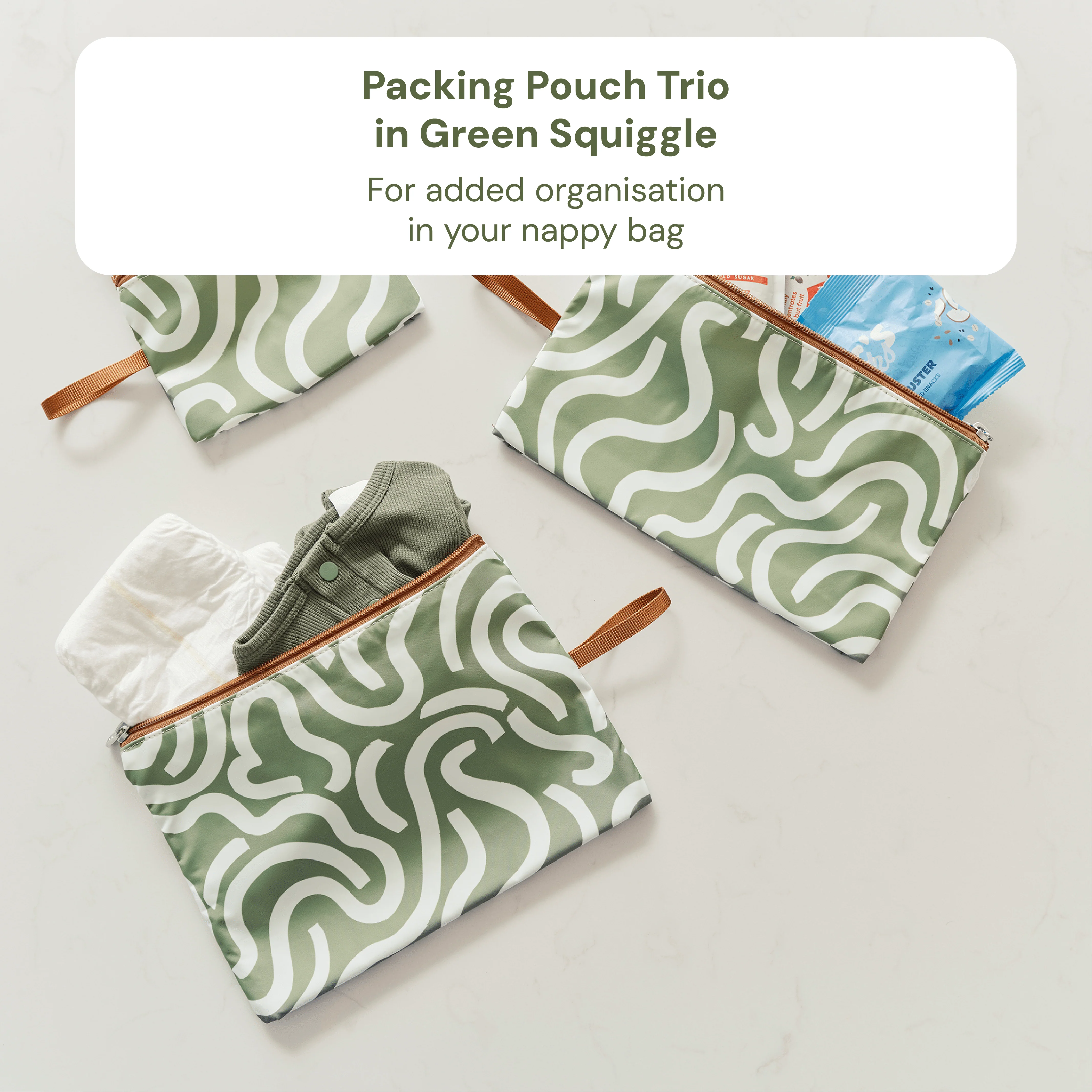 First Time Parent Nappy Bag Bundle -  Tan & Green Squiggle (PRE-ORDER FOR MAY DELIVERY) - Image 6