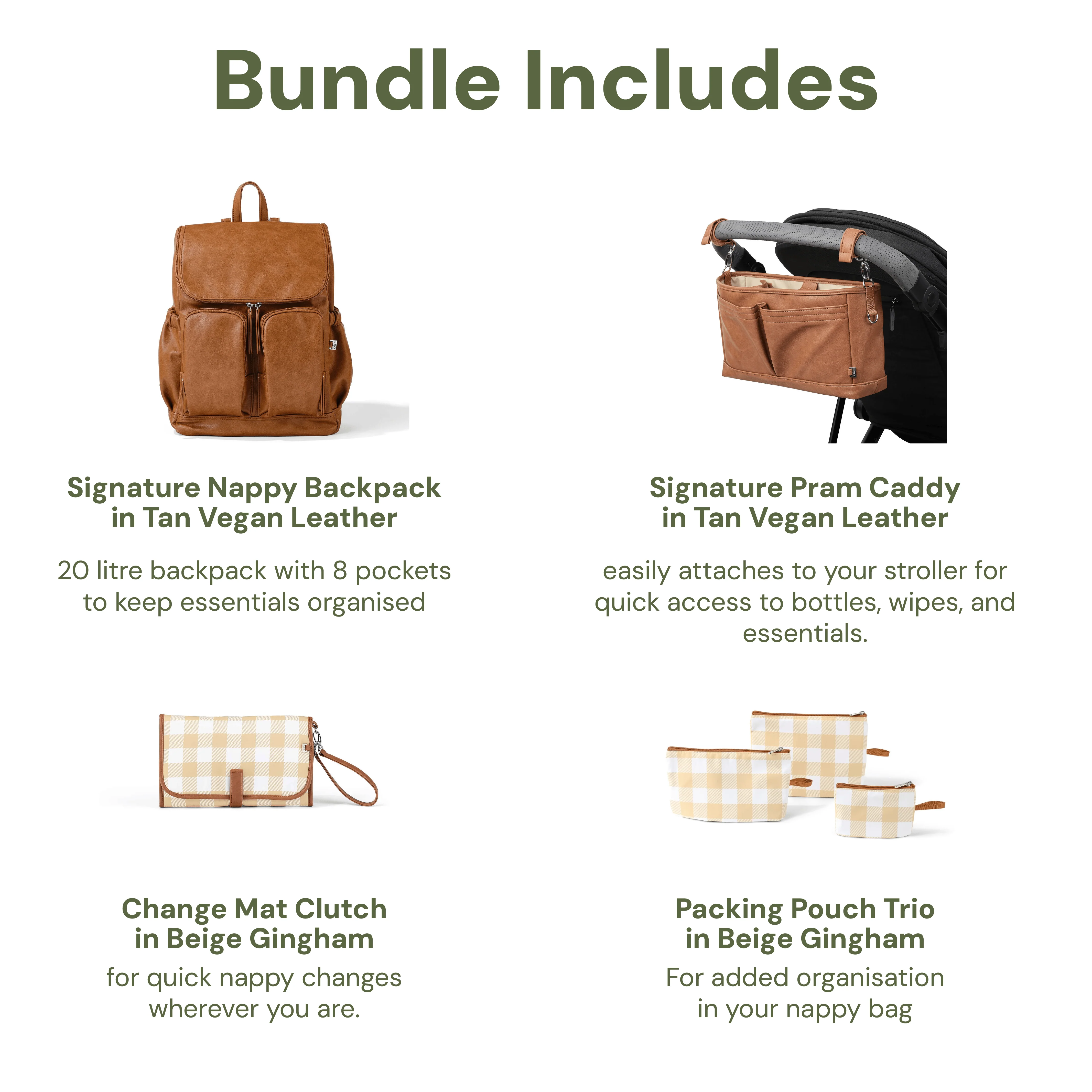 First Time Parent Nappy Bag Bundle - Tan & Beige Gingham - Image 2