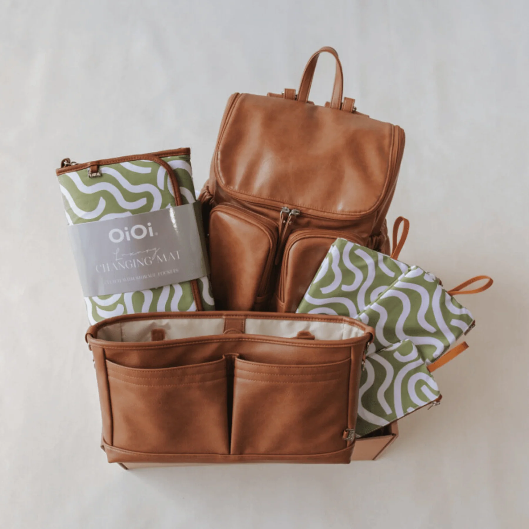 First Time Parent Nappy Bag Bundle -  Tan & Green Squiggle (PRE-ORDER FOR MAY DELIVERY) - Image 7