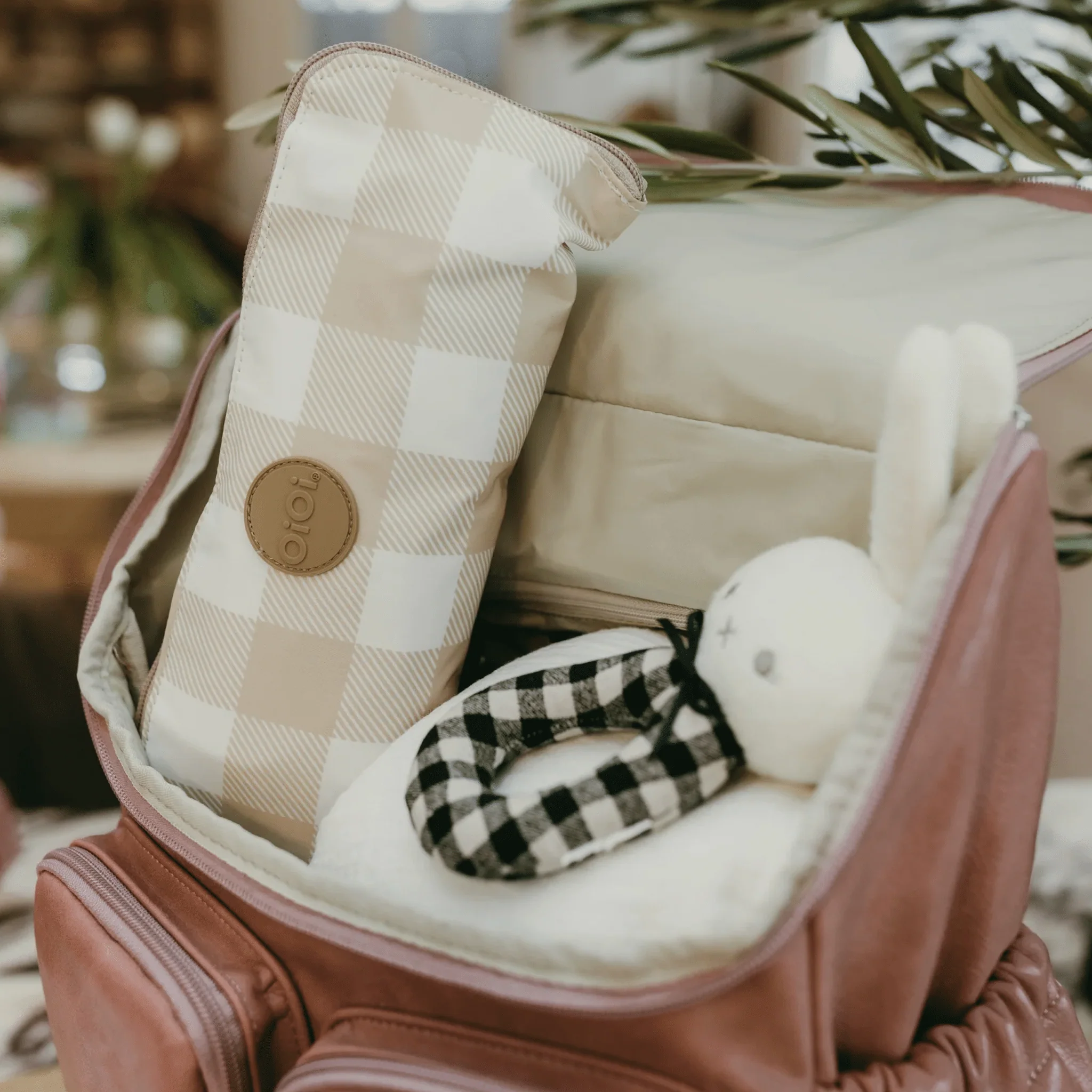 Fold-Up Tote - Beige Gingham - Image 4