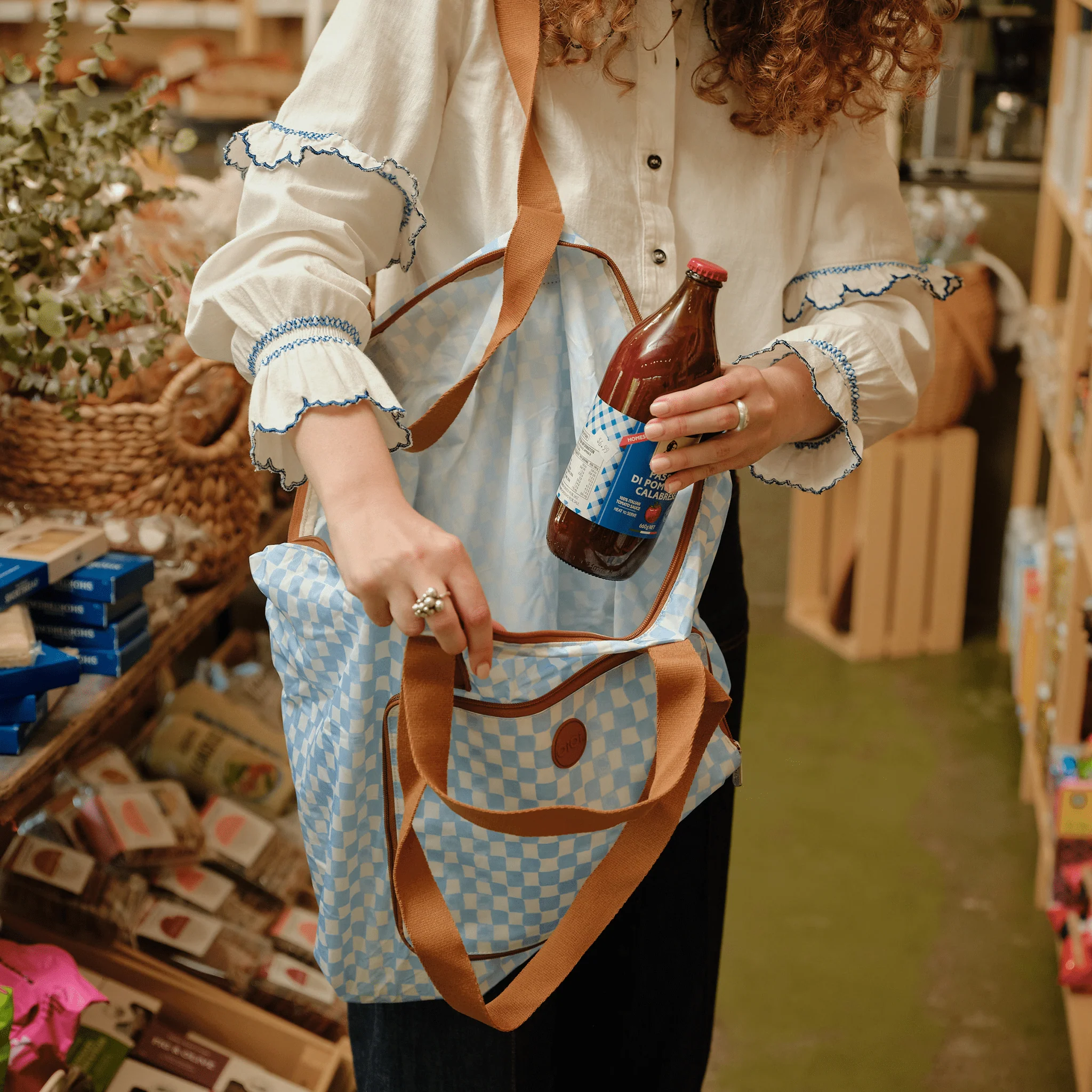 Fold-Up Tote -  Blue Check - Image 5