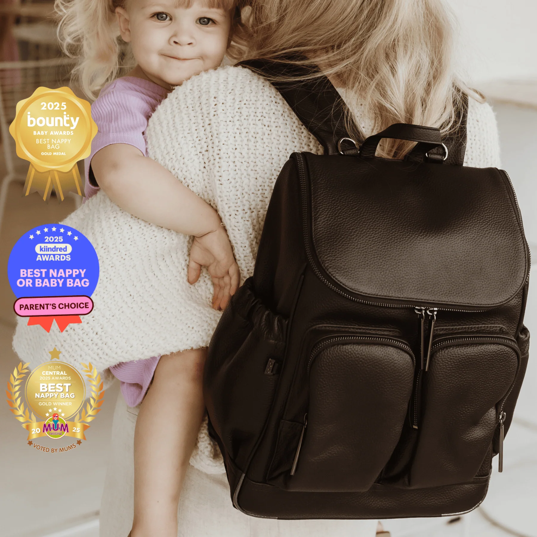 Signature Nappy Backpack - Jet Black Genuine Leather - Image 3
