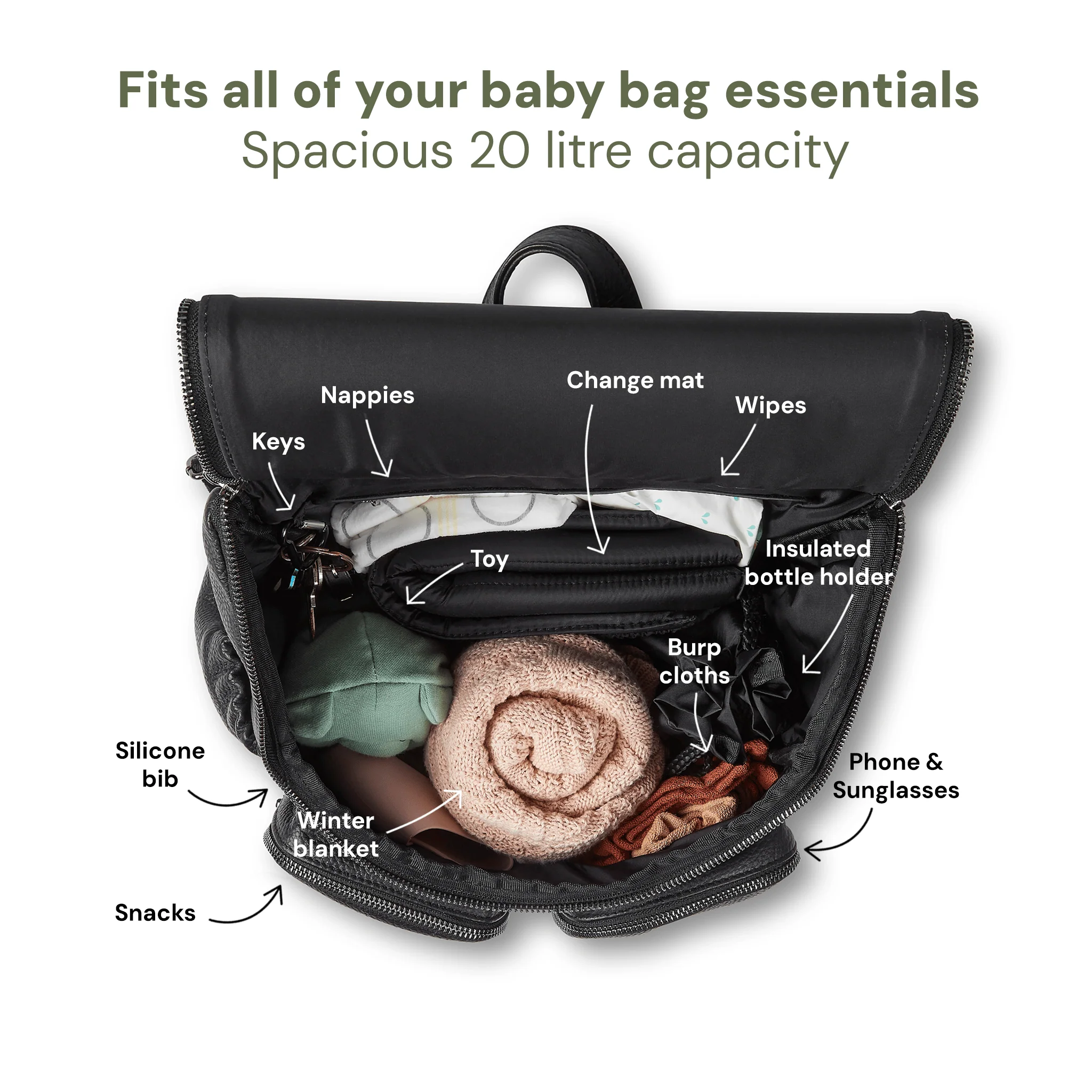 Signature Nappy Backpack - Jet Black Genuine Leather - Image 6