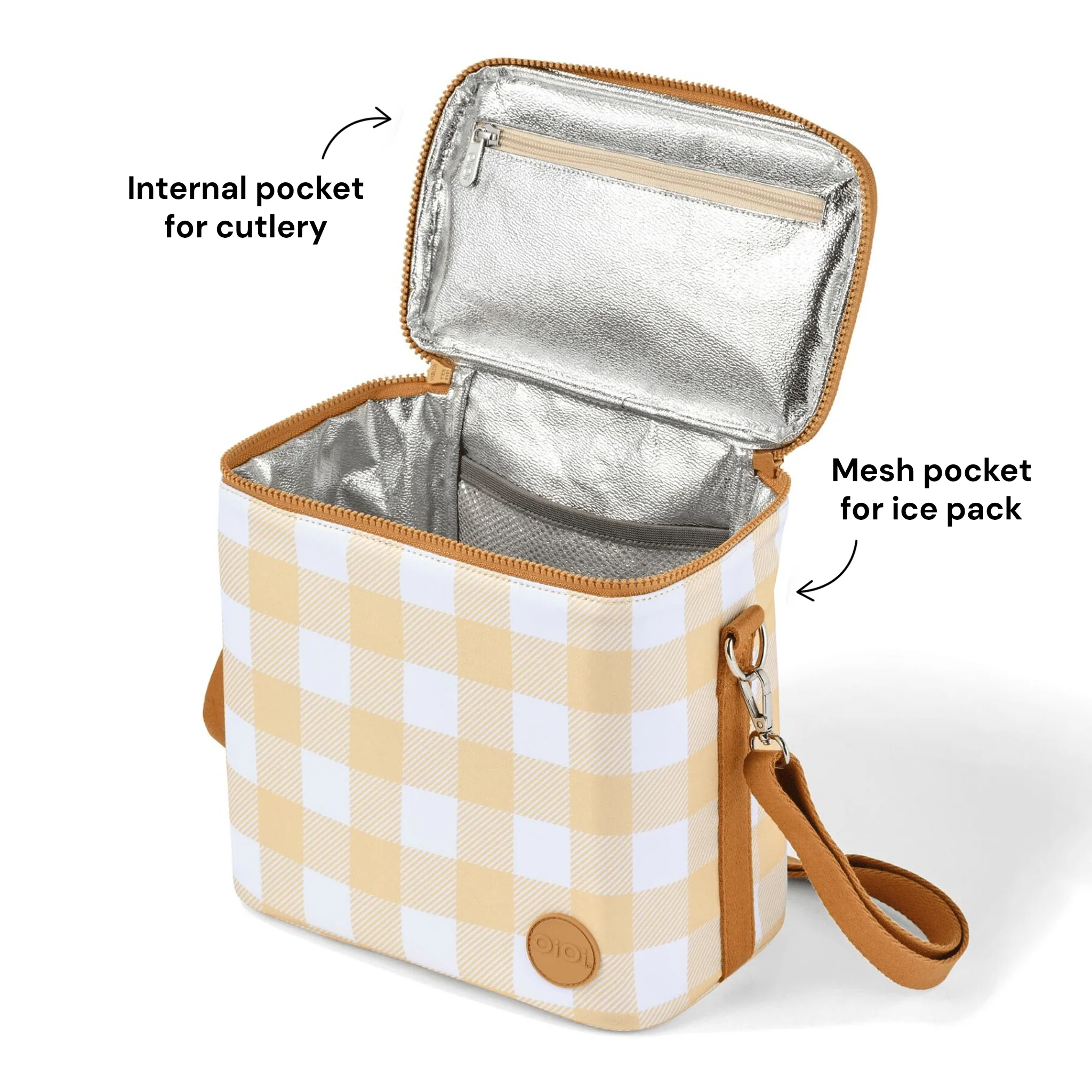 Midi Insulated Lunch Bag/Pumping Bag - Beige Gingham - Image 5