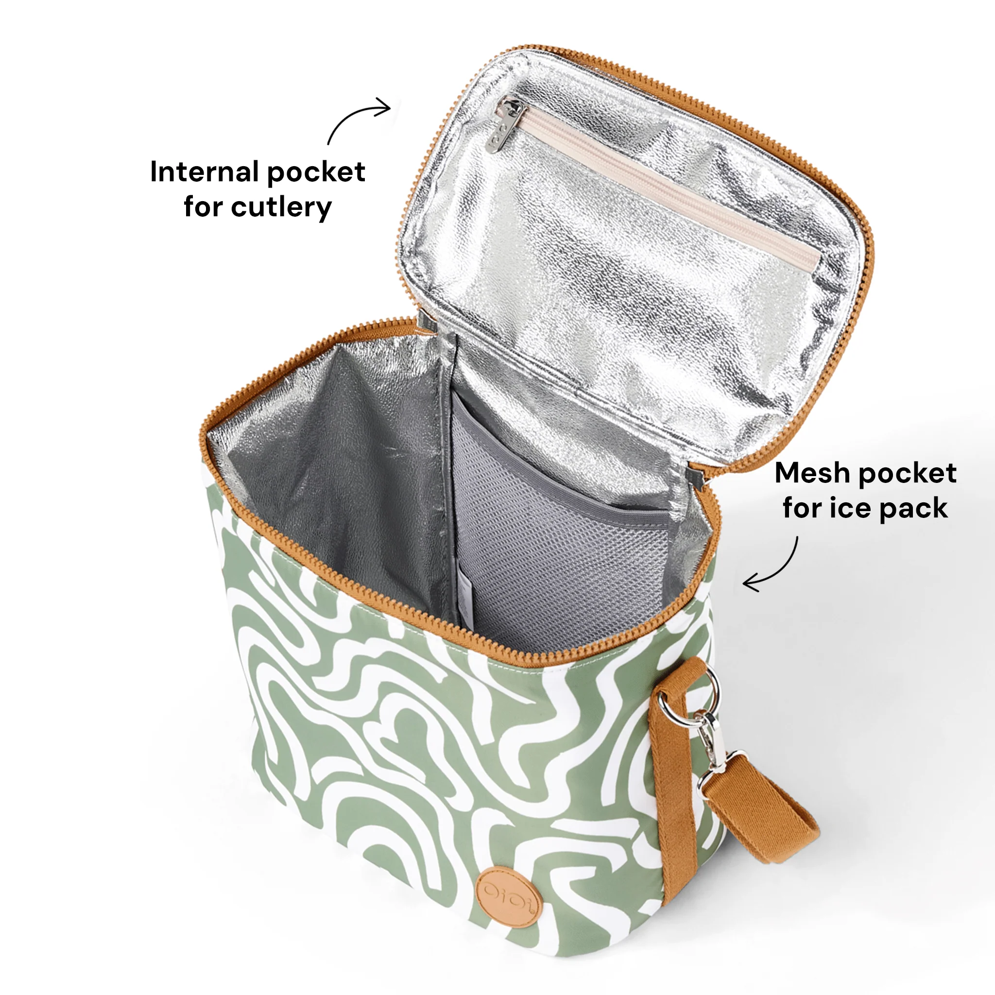 Midi Insulated Lunch Bag/Pumping Bag - Green Squiggle - Image 3