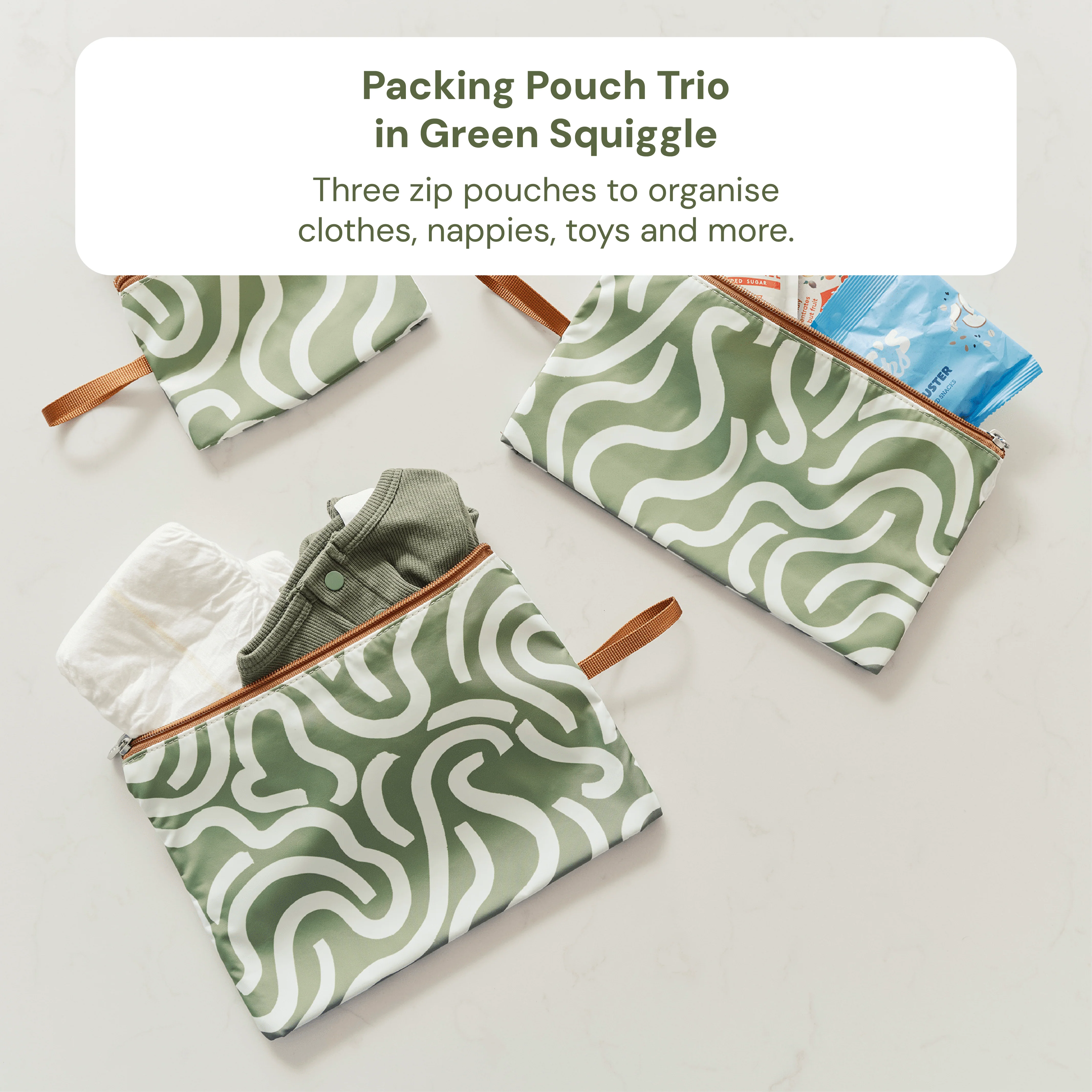 Multitasker Baby Bag Bundle - Chestnut & Green Squiggle (PRE-ORDER FOR MAY DELIVERY) - Image 5