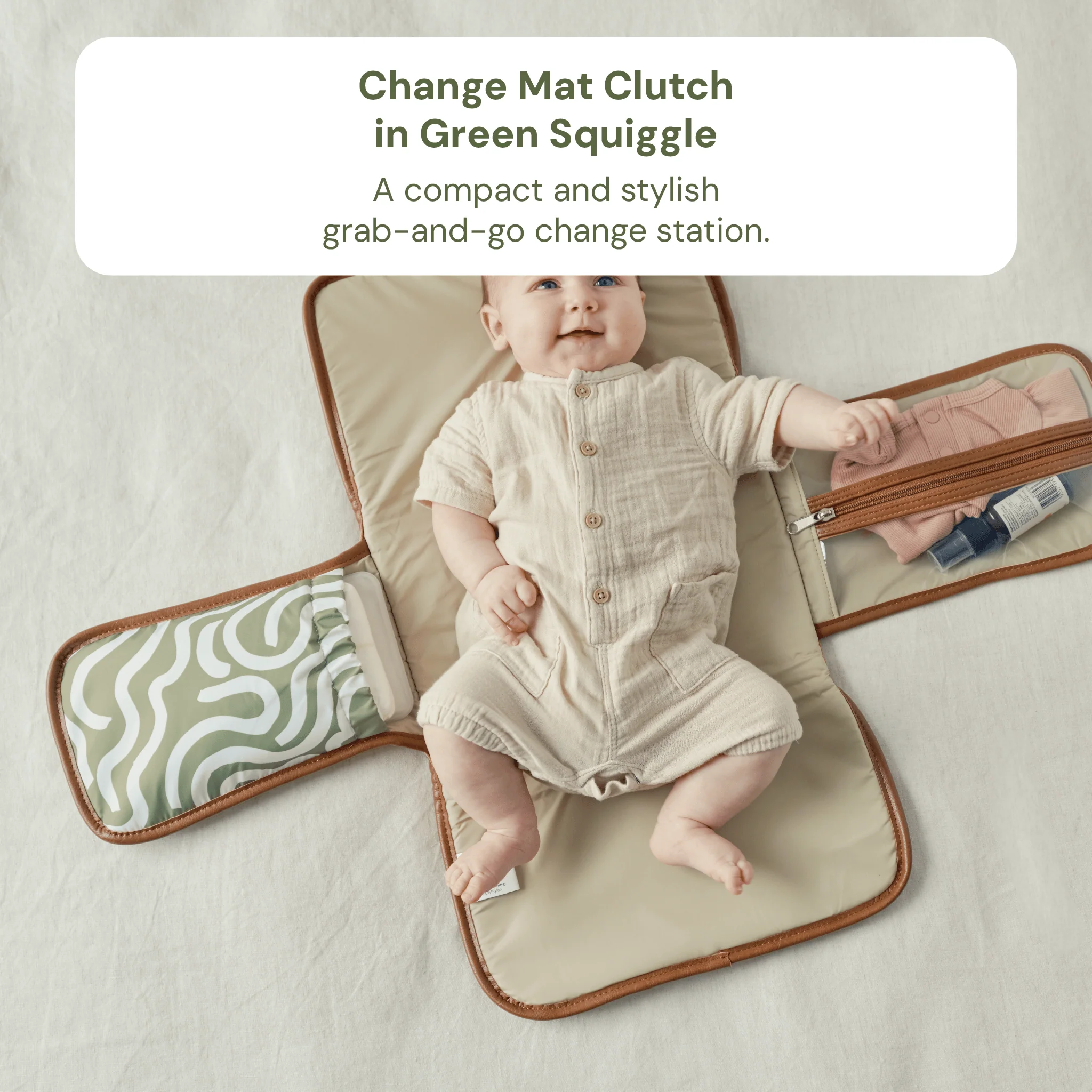 Multitasker Baby Bag Bundle - Chestnut & Green Squiggle (PRE-ORDER FOR MAY DELIVERY) - Image 6