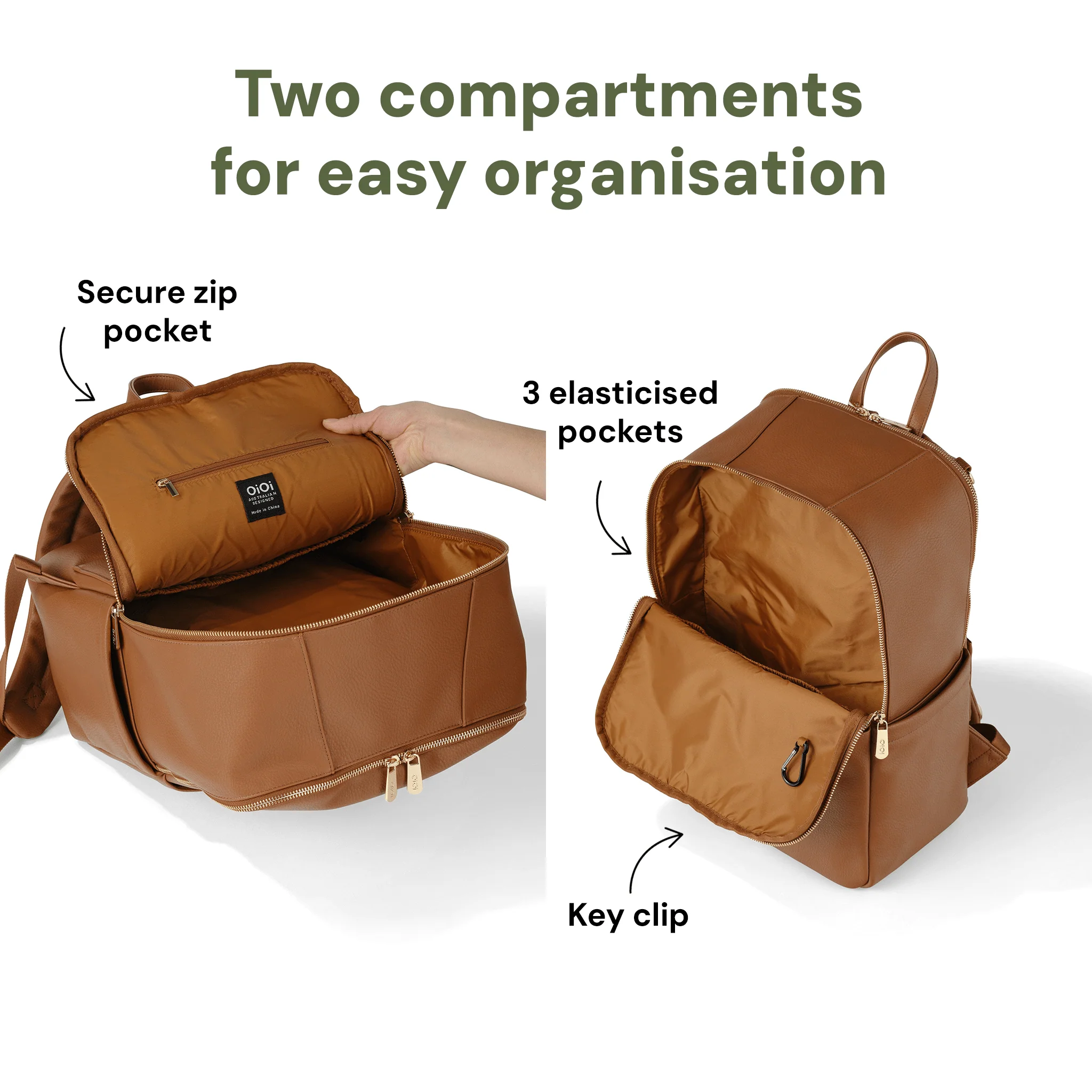 Multitasker Nappy Backpack - Chestnut Brown Vegan Leather - Image 6