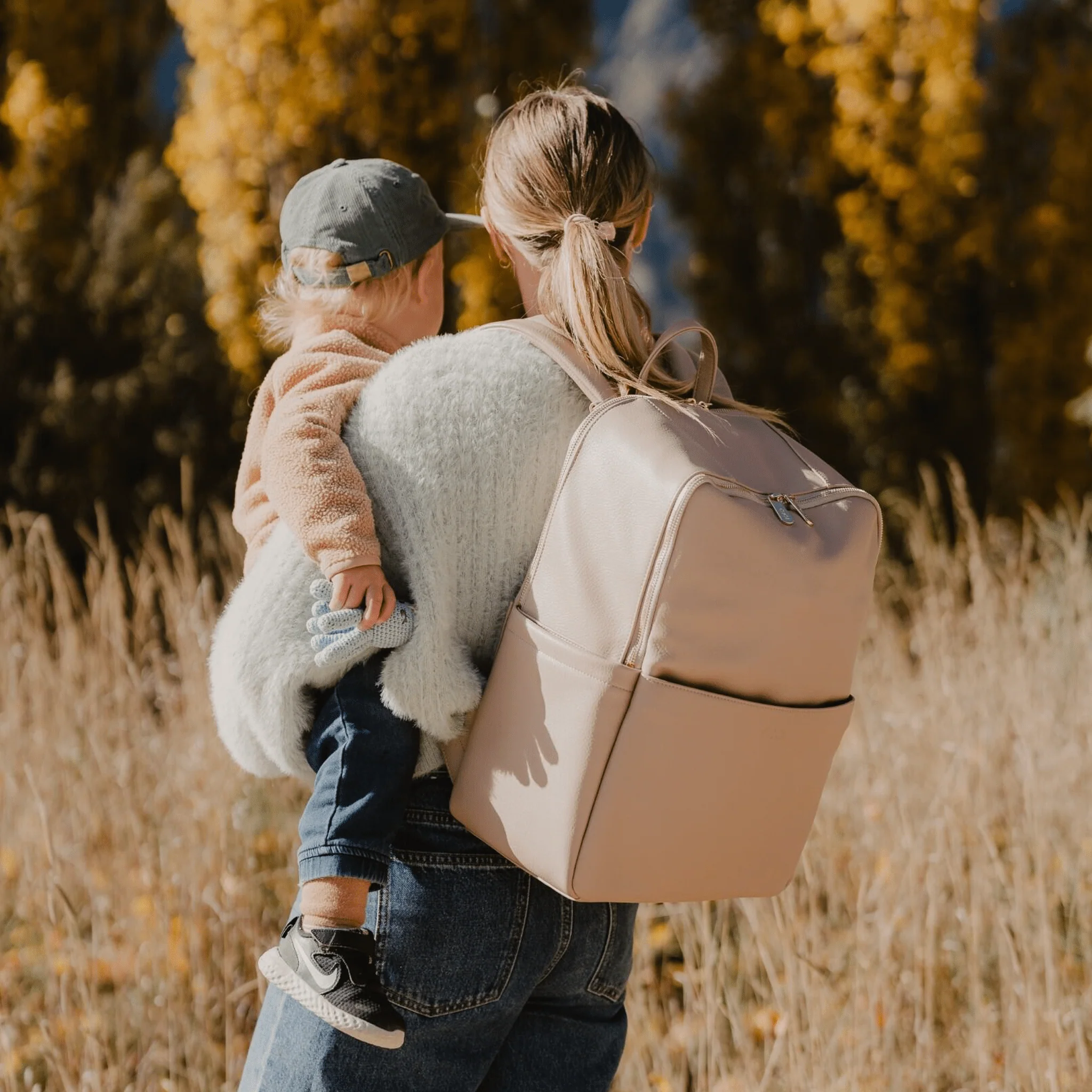 Multitasker Nappy Backpack - Oat Vegan Leather - Image 4