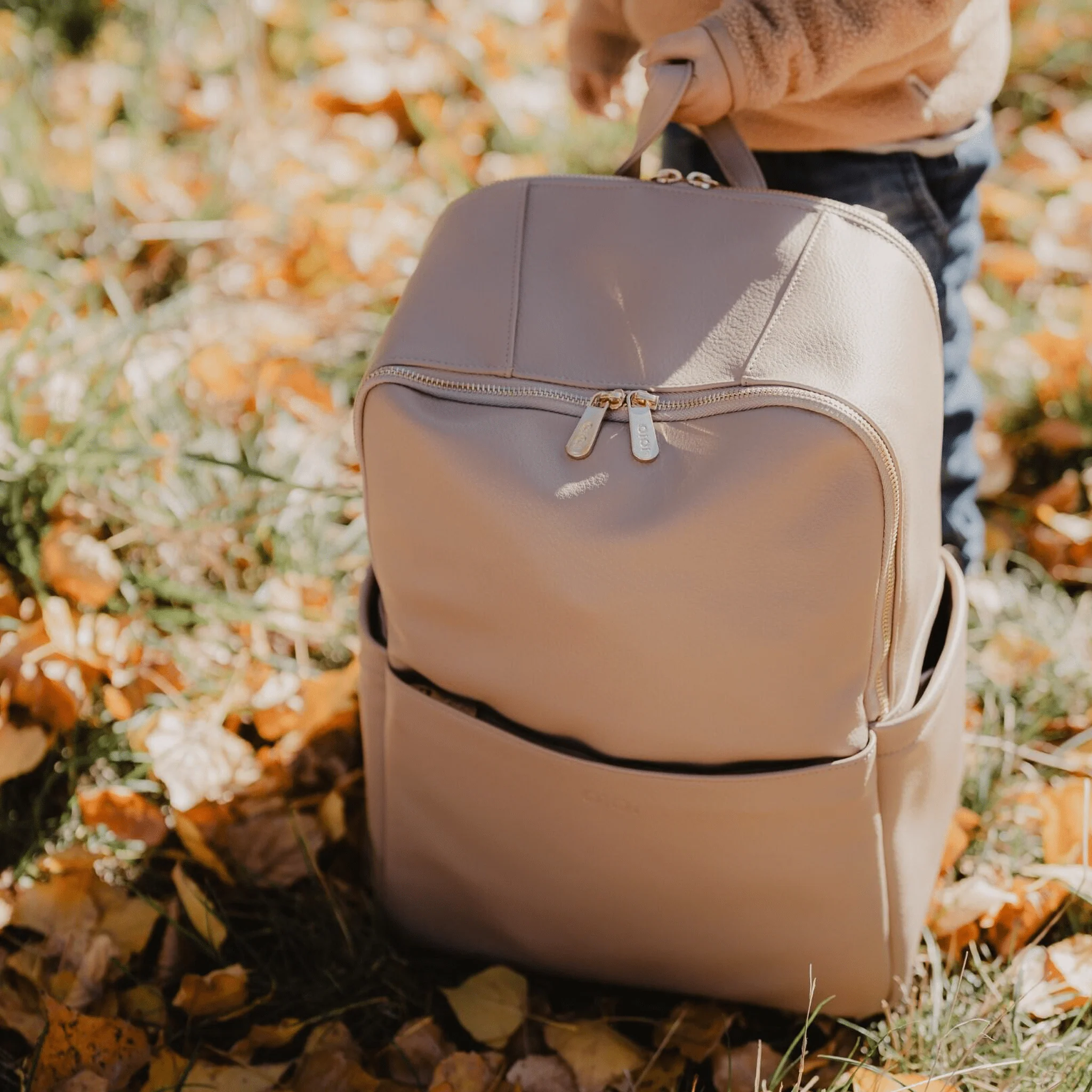 Multitasker Nappy Backpack - Oat Vegan Leather - Image 6