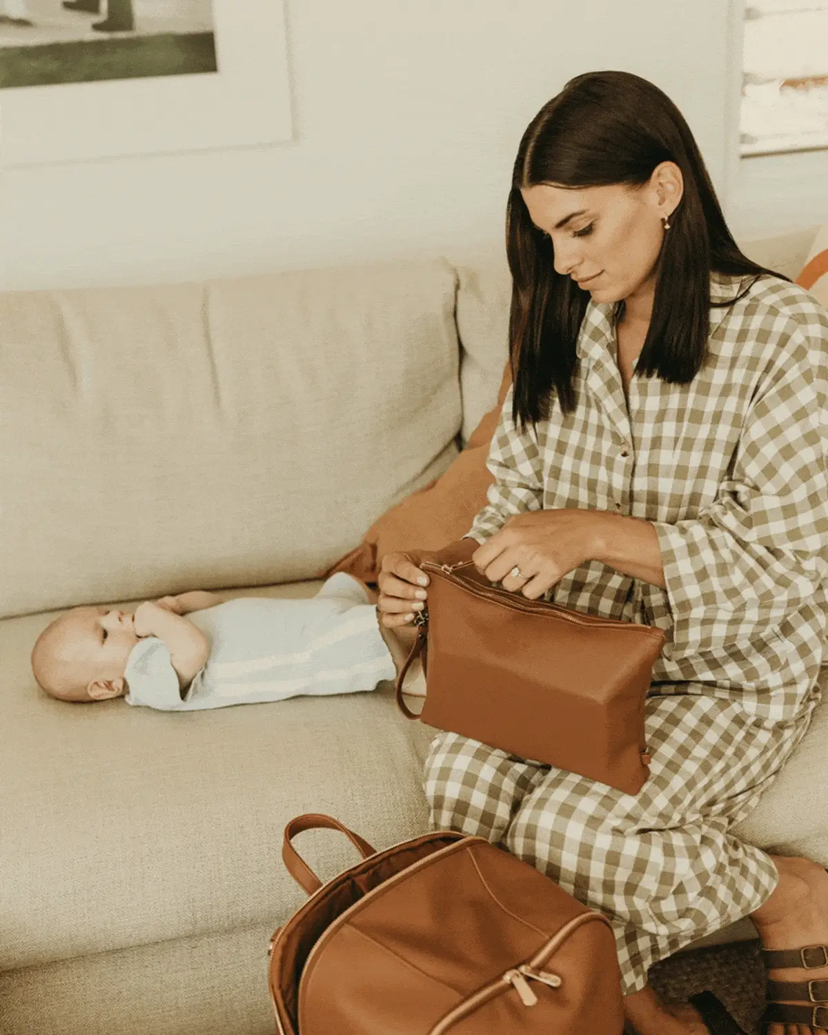 Nappy Changing Pouch - Chestnut Brown Vegan Leather - Image 5