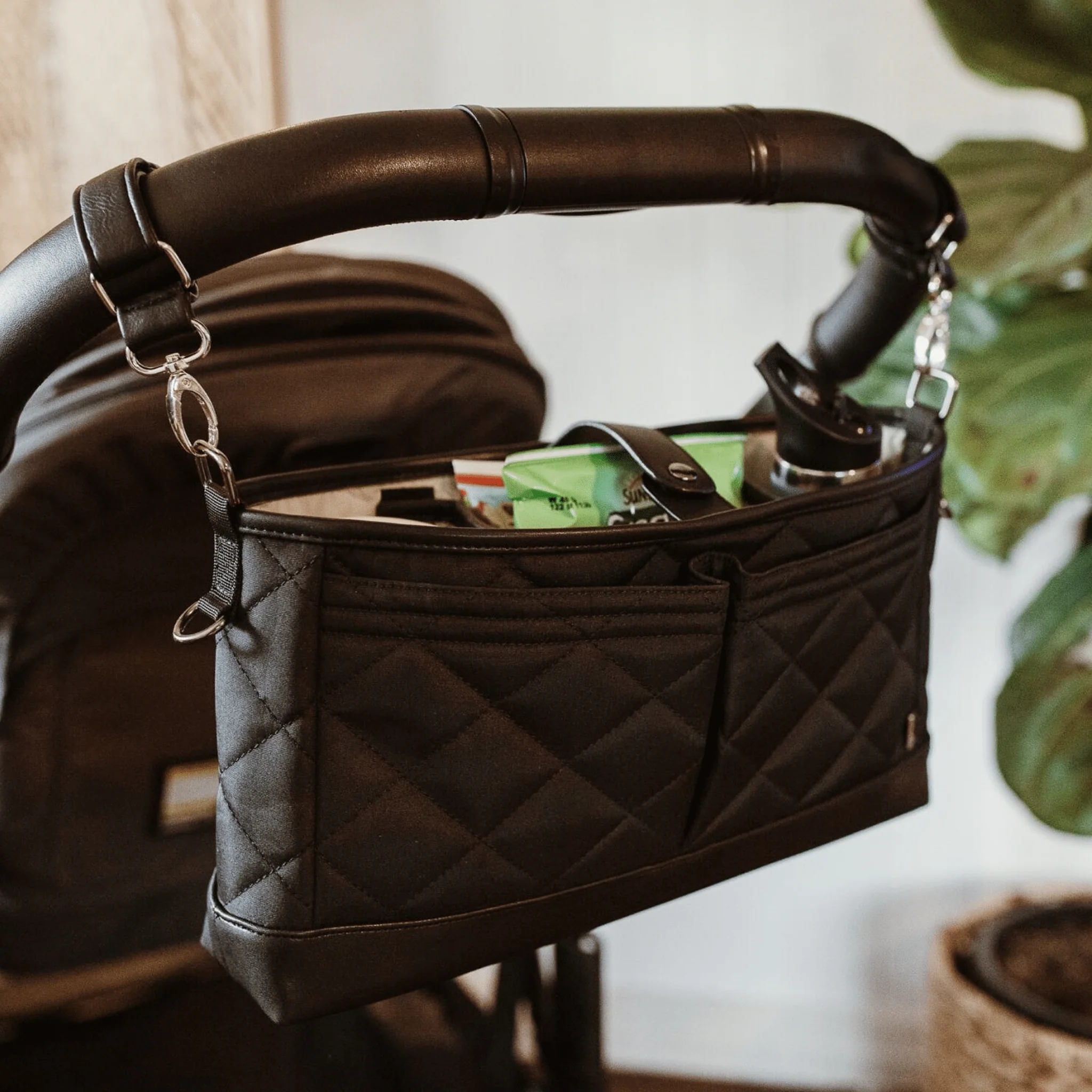 Signature Pram Caddy - Black Diamond Quilt Nylon - Image 4
