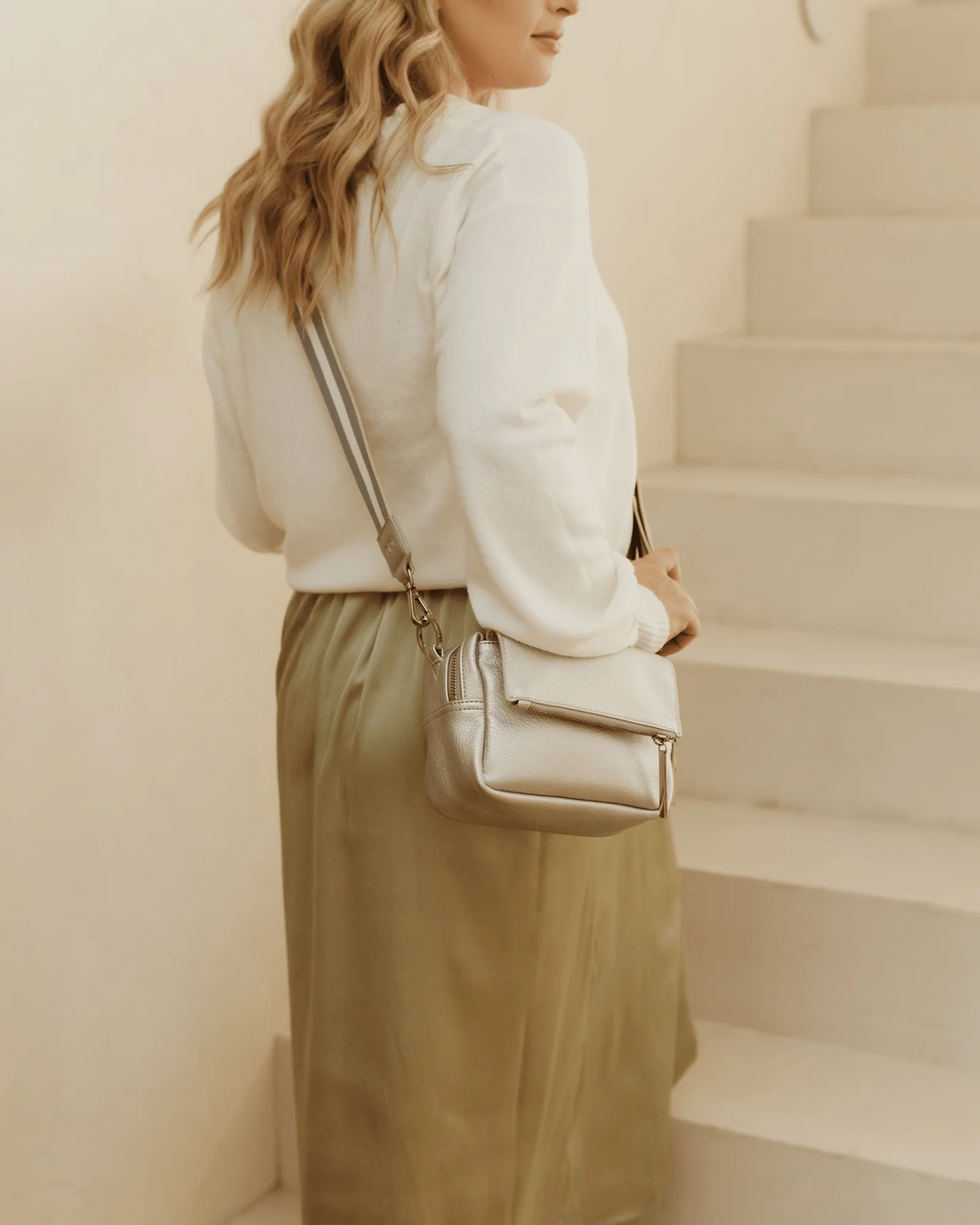 Playground Cross-Body Bag - Metallic Silver Dimple Vegan Leather - Image 4