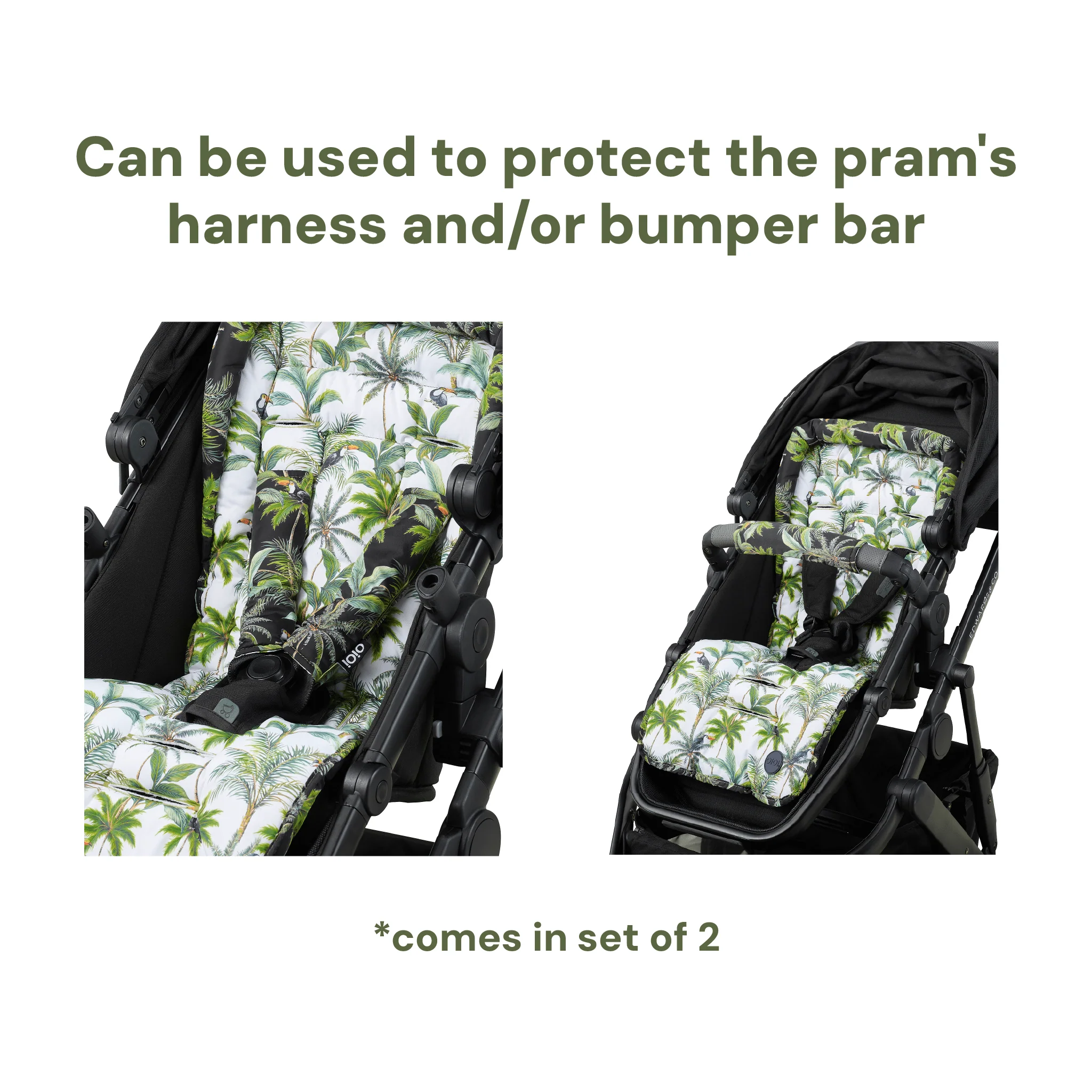 Reversible Pram Harness Cover Set - Botanical Navy/White - Image 3