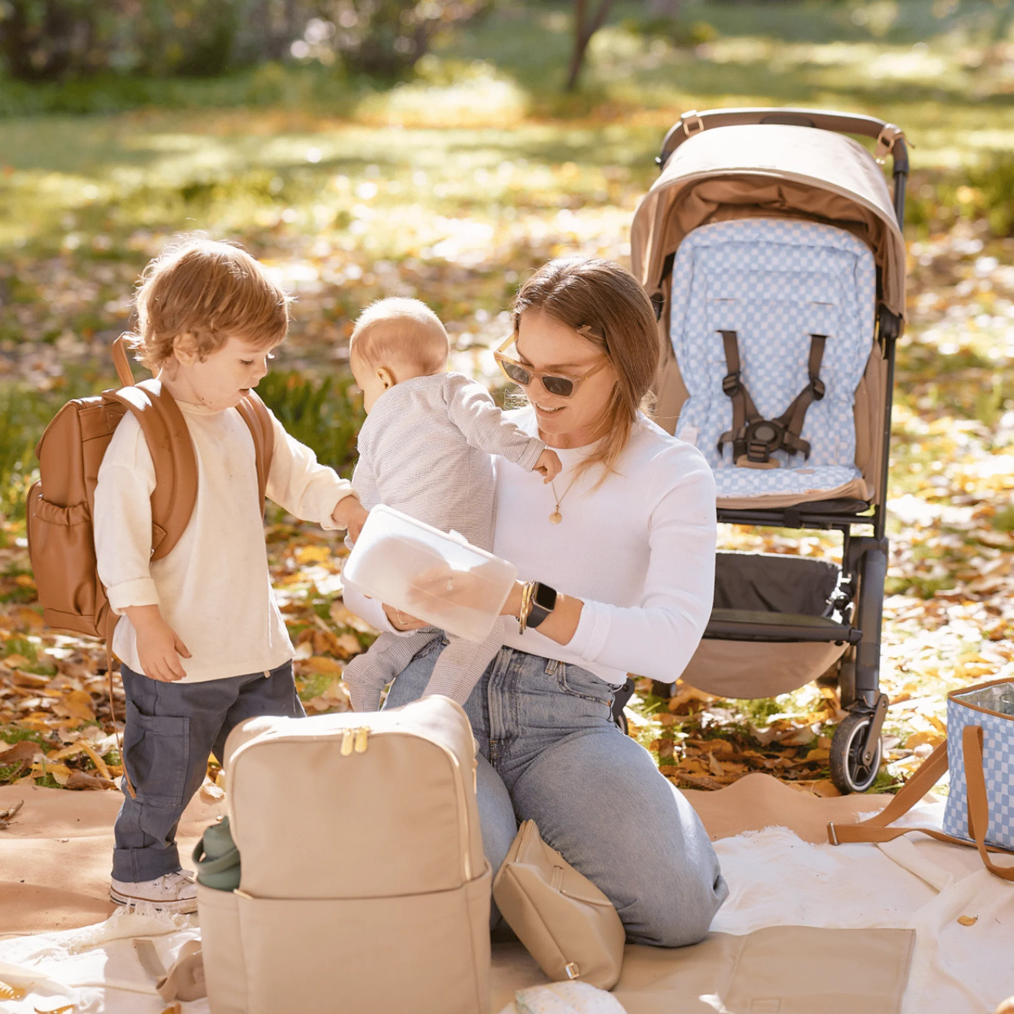 Reversible pram liner - Mediterranean/Blue Check - Image 3