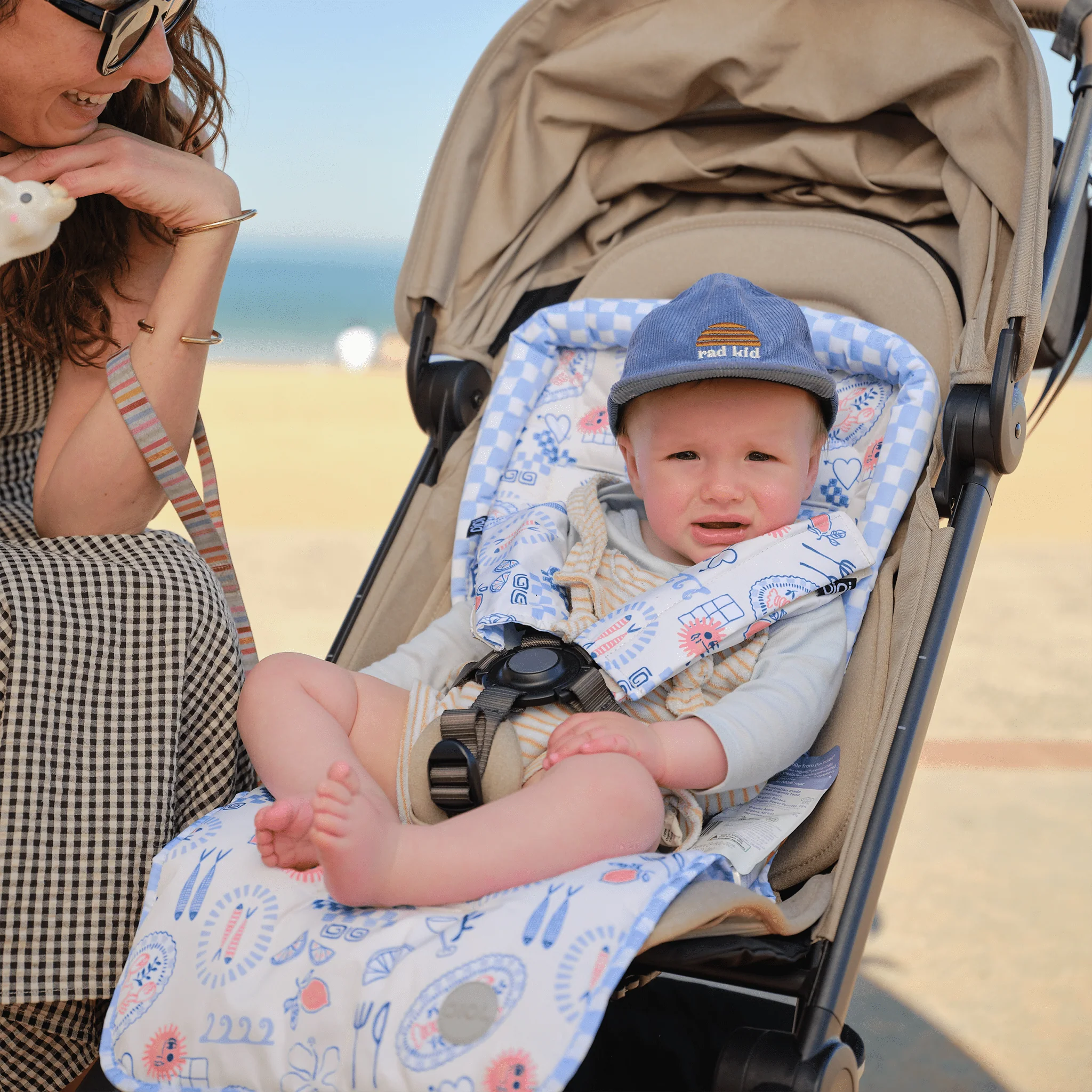 Reversible pram liner - Mediterranean/Blue Check - Image 5
