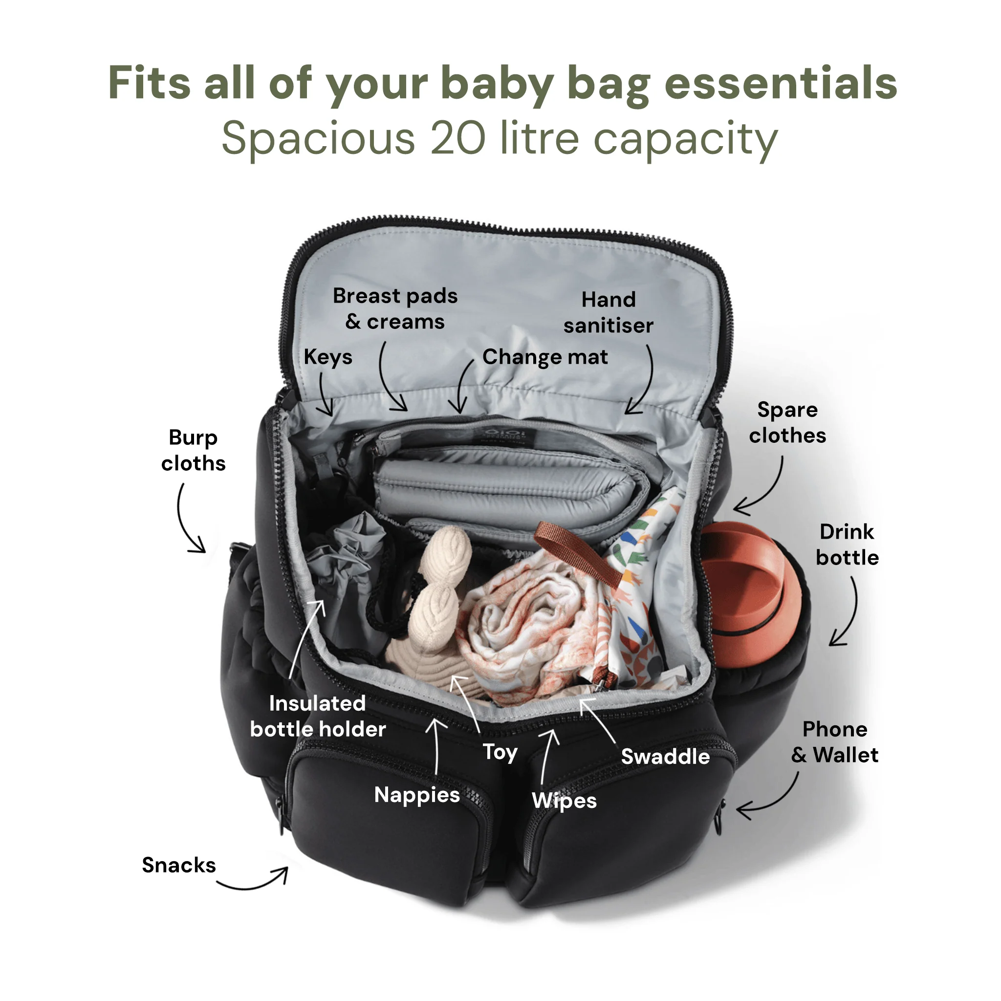 Signature Nappy Backpack - Black Neoprene - Image 7
