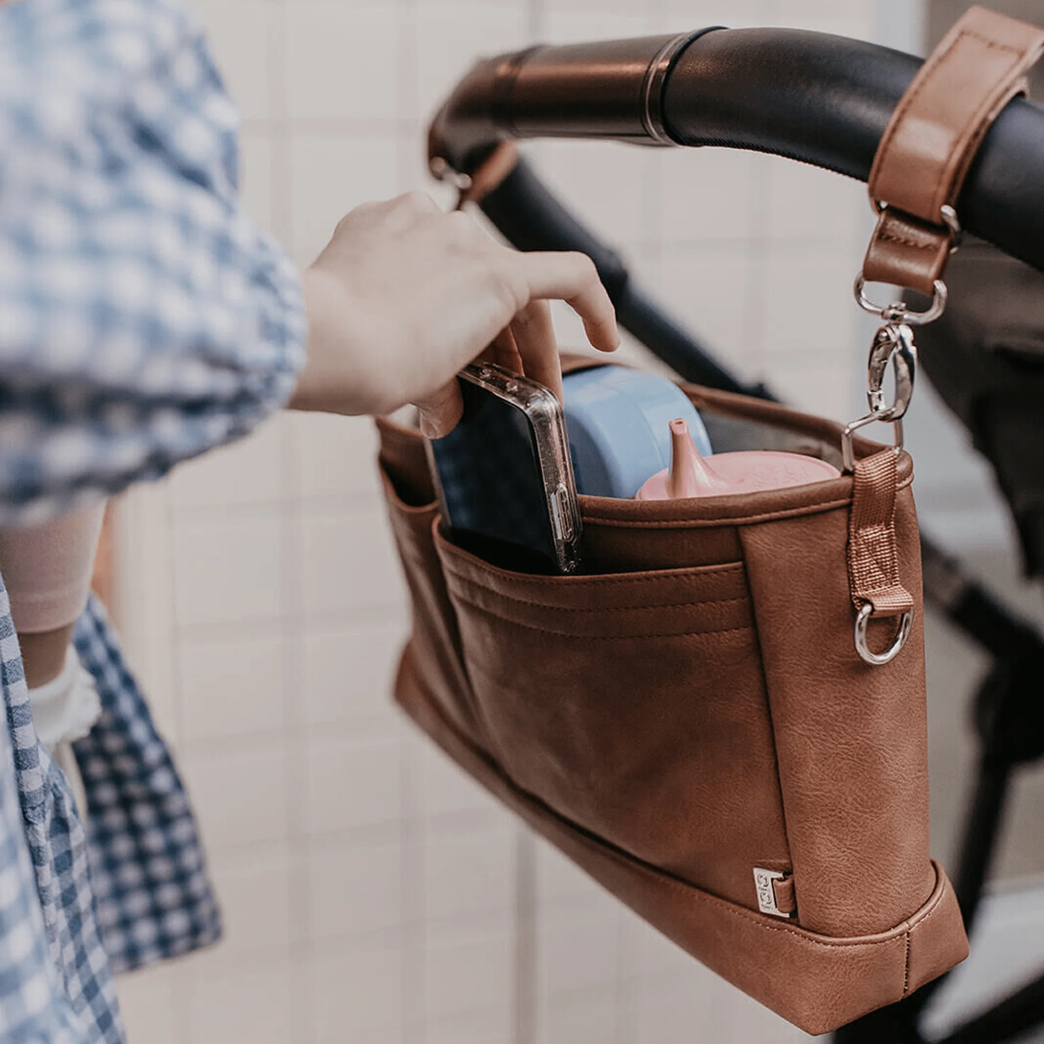 Signature Pram Caddy - Tan Vegan Leather - Image 3