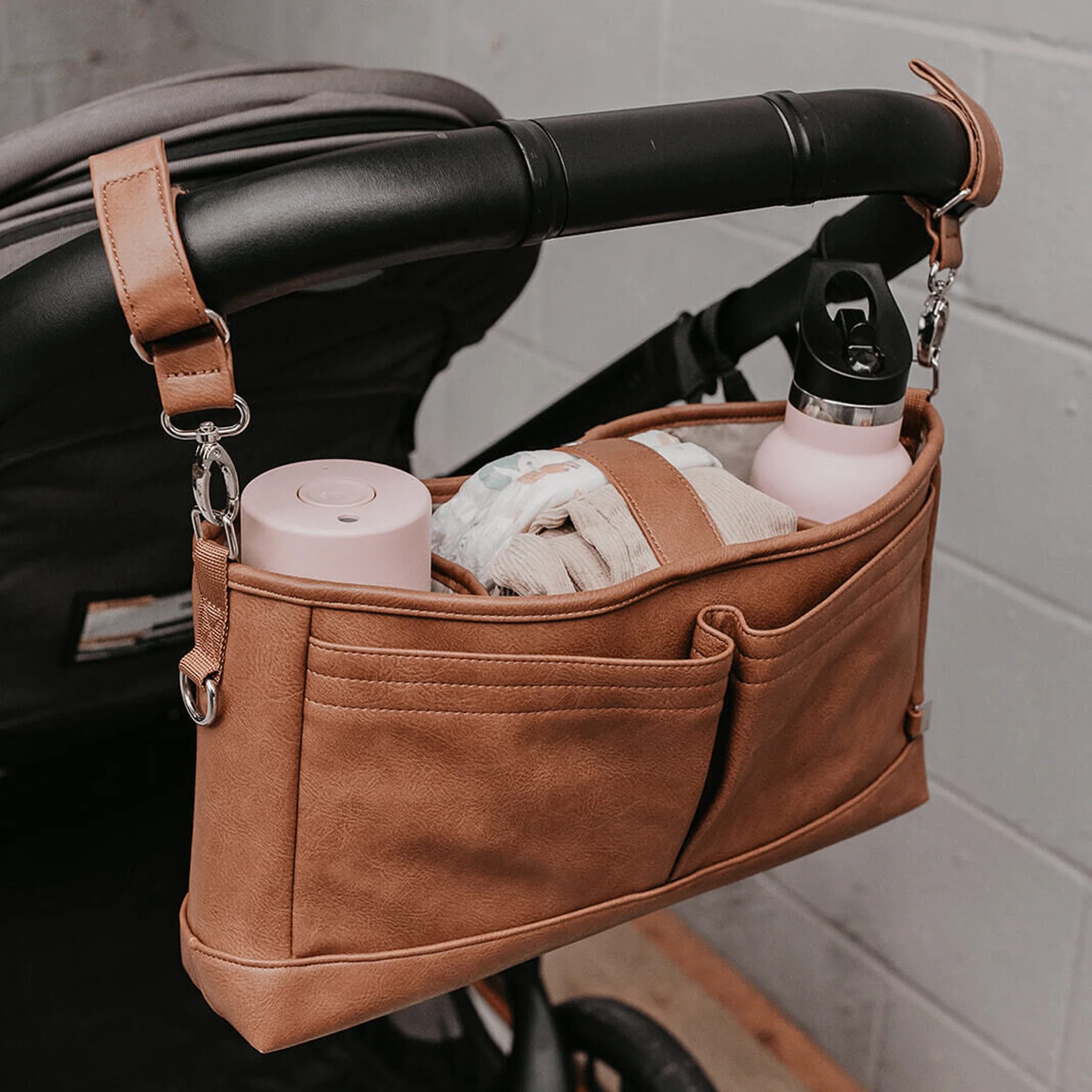 Signature Pram Caddy - Tan Vegan Leather - Image 4